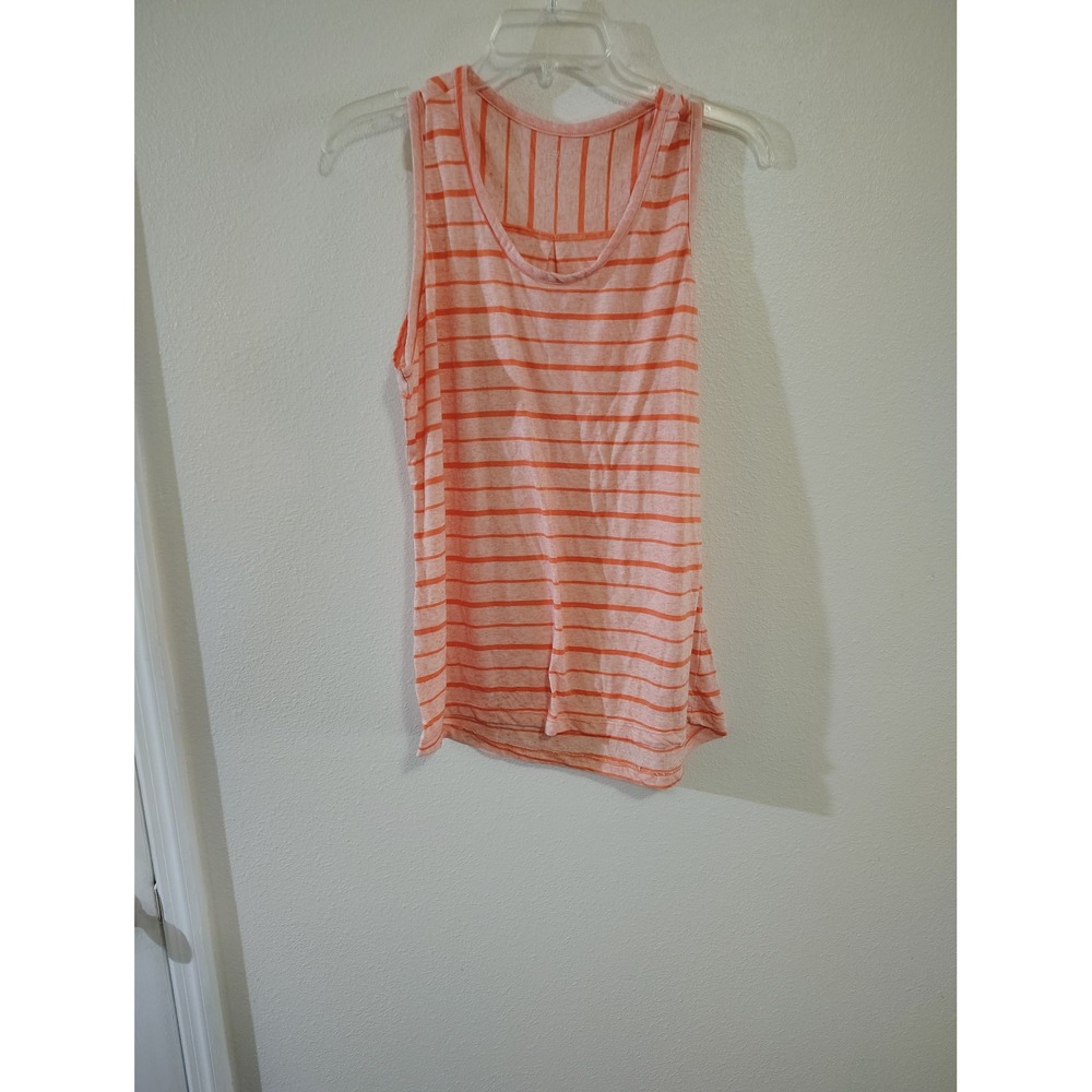 Aero Women Orange White‎ Striped Sleeveless Tank Top Scoop Neck Burnout XL